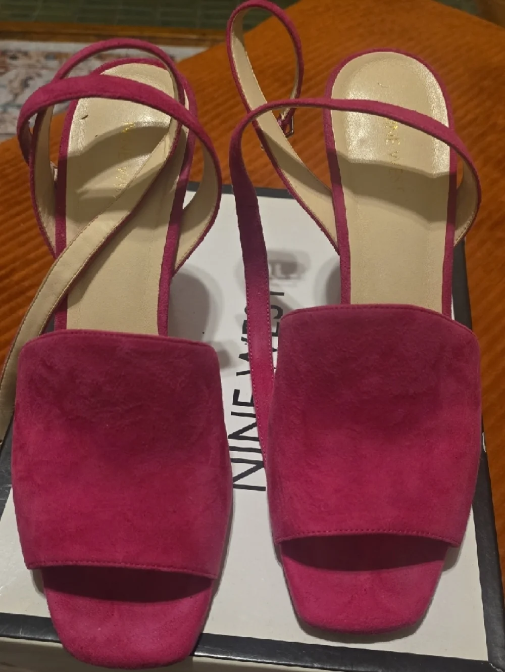Nine West Fuchsia Suede Block Heel Sandals - Picture 6 of 7